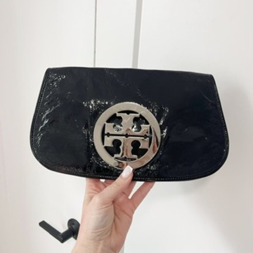 Tory Burch Black Patent Leather Clutch Bag